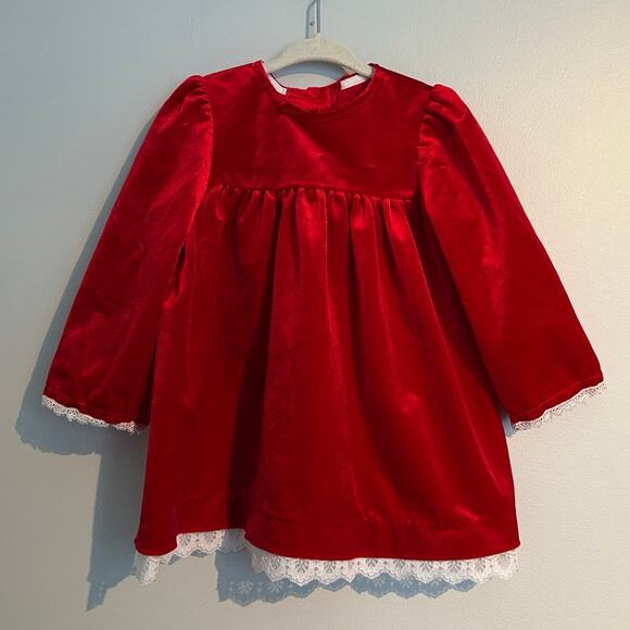 Vintage Good Lad Apparel Velvet Holiday Dress, Red, Toddler Girl 24 Months - Picture 1 of 9